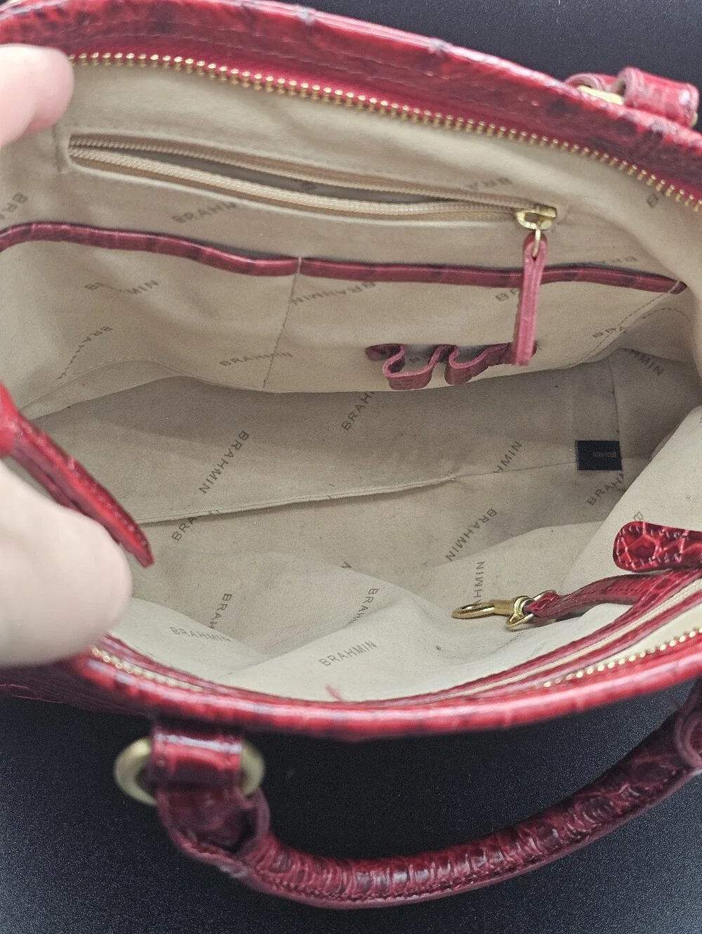 Brahmin Red Croc-Embossed Satchel with Removable Strap